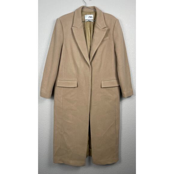 Zara x Kaia Gerber Wool Blend Long Overcoat Camel Large Classic Capsule Timeless - Picture 4 of 16